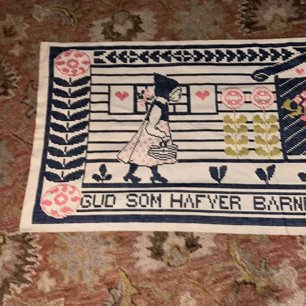 Vintage Norwegian embroidered wall hanging 78” x 26” handmade tapestry